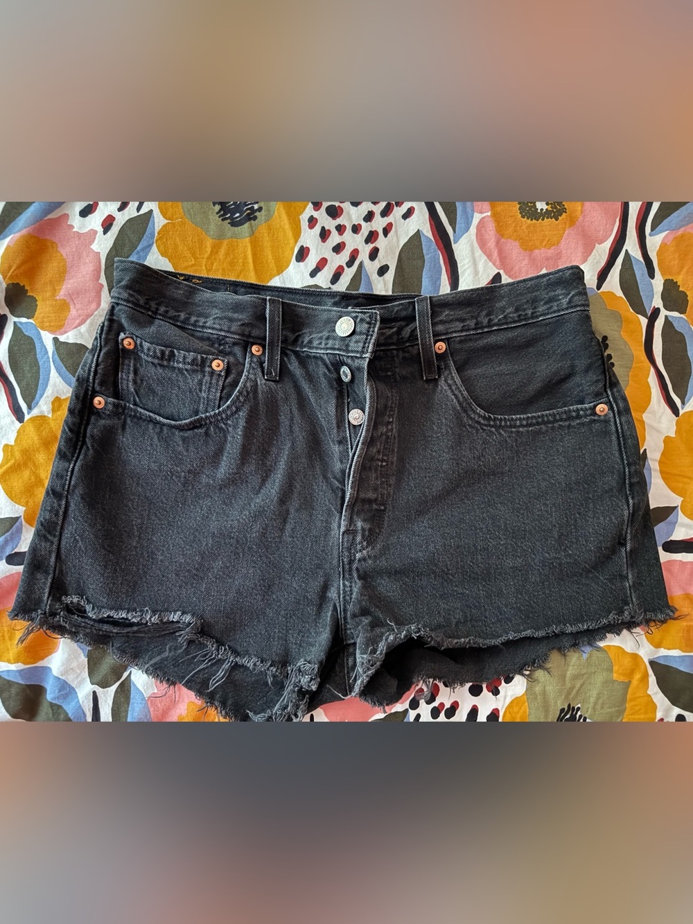 Levi's Black Distressed Denim Jean Shorts